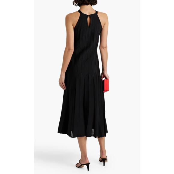 CAROLINA HERRERA Pleated Stretch-knit Midi Dress Fit Flare Elegant Minimalist L - Picture 5 of 16